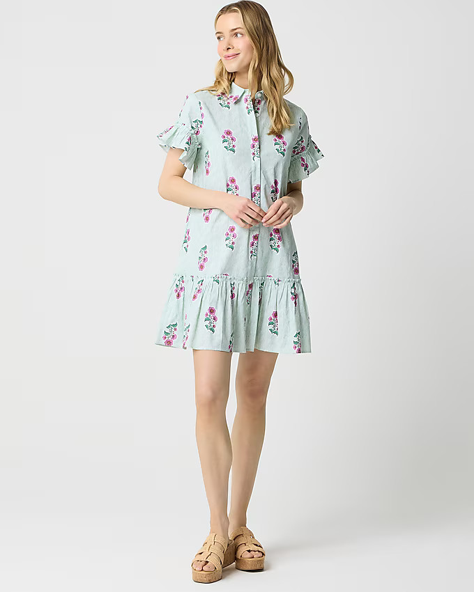 Petite ruffle-sleeve mini shirtdress | J.Crew Factory