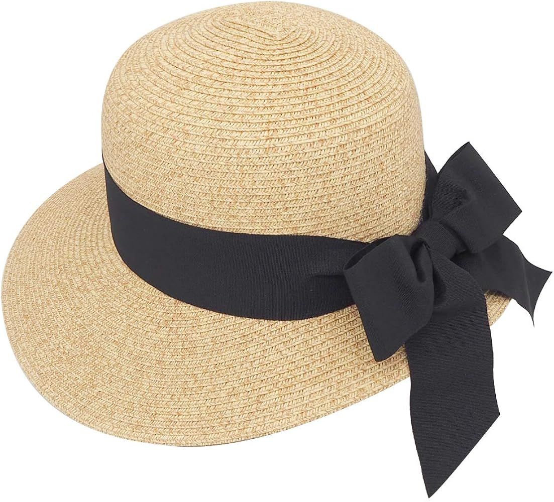 MORSTYLE Women Wide Brim Sun Protection Hat Straw Summer Beach Floppy Hat Foldable Adjustable UPF50+ | Amazon (US)
