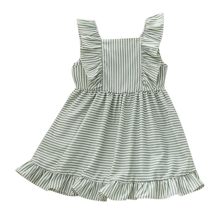 ZMHEGW Toddler Kids Baby Girls Dress Striped Sleeveless A Line Ruffle Summer Sundress Princess Dr... | Walmart (US)