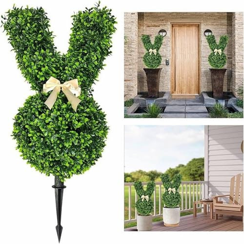 Bunny Topiary Outdoor, Green Artificial Bunny-Shaped Topiary Tree Pot Fake Easter Bunny Plant, Faux Boxwood Bush Plants Boxwood Bunny Topiary Plant for Easter Front Porch Decor (B) | Amazon (US)