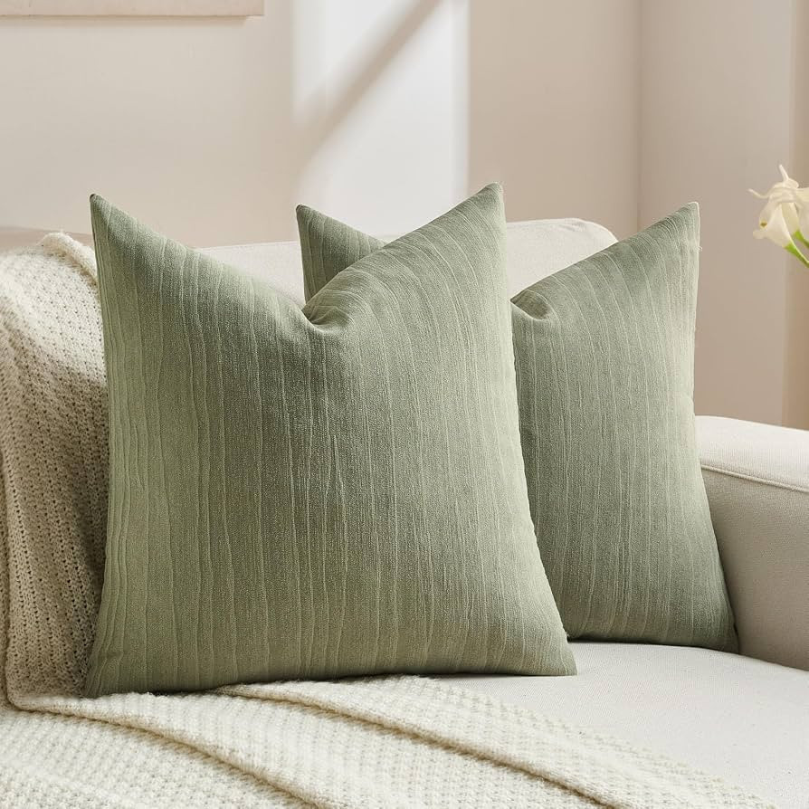 FUTEI Pack of 2 Chenille Decorative Throw Pillow Covers 18x18 Inch,Soft Crushed Striped Texture C... | Amazon (US)