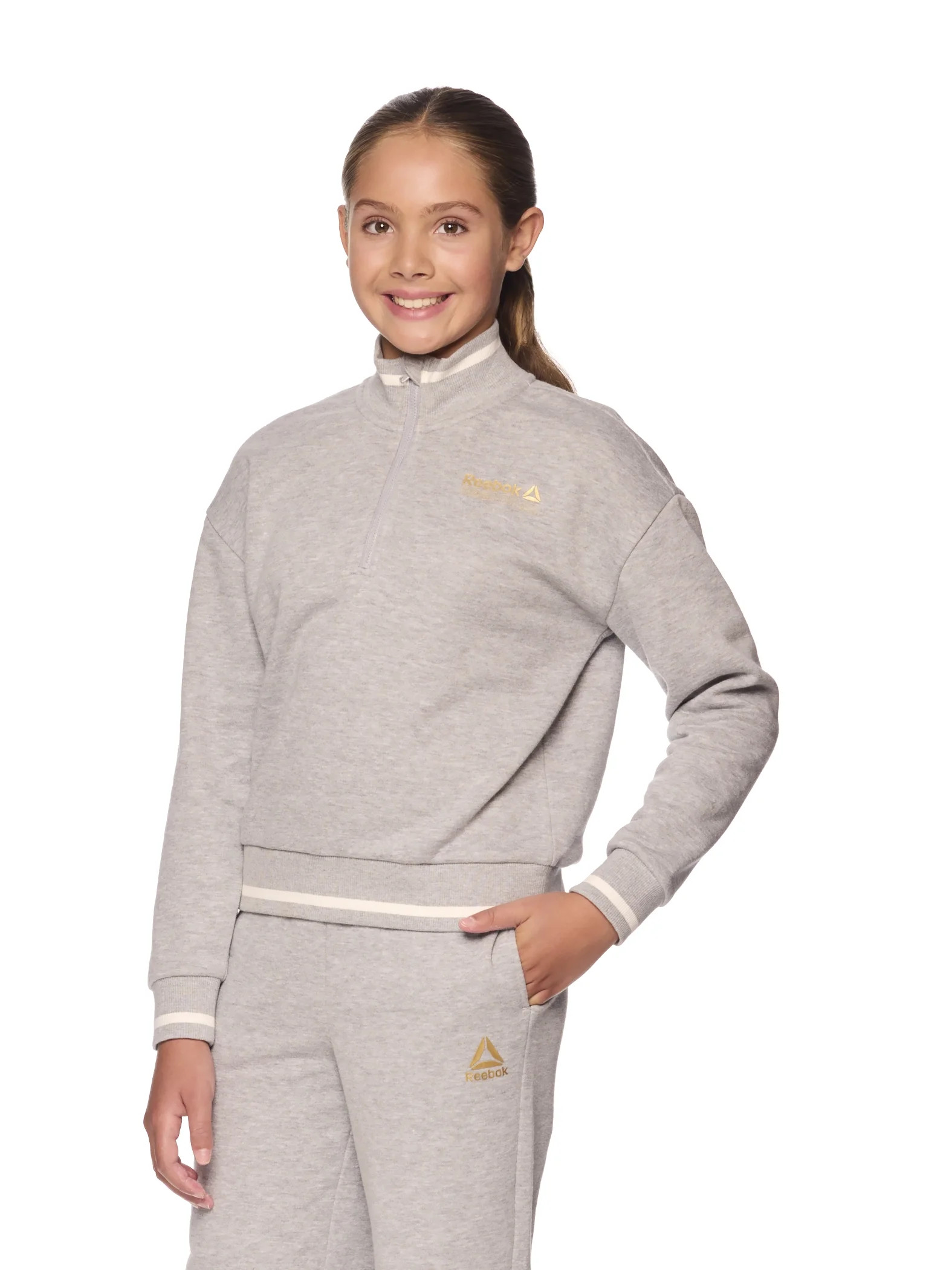 Reebok Girl's Athletic Varsity 1/2 Zip Sweatshirt, Sizes 4 - 18 | Walmart (US)