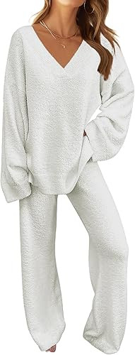 MEROKEETY Women's Lounge Sets 2025 Fall Fashion 2 Piece Outfits Sweater Pajama Set Fuzzy Loungewe... | Amazon (US)