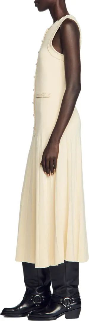 Naima Imitation Pearl Button Front Sleeveless Midi Dress | Nordstrom