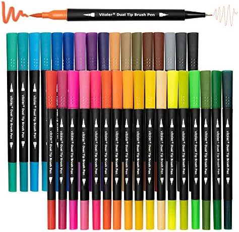 VITOLER Dual Tip Brush Markers Colored Pen,Fine Point Journal Pens & Colored Brush Markers for Ki... | Amazon (US)