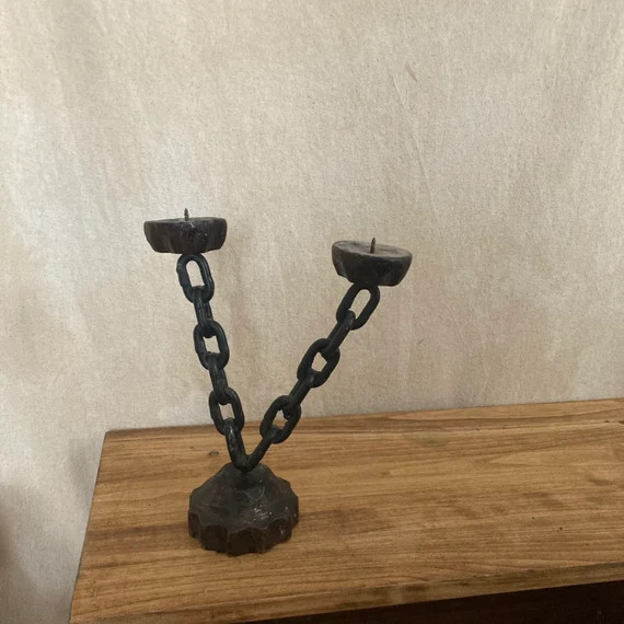 Brutalist Wood  Iron Candlestick | Etsy | Etsy (US)