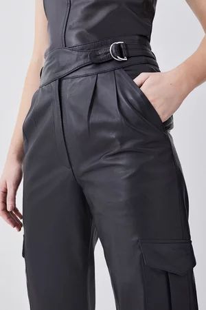 Leather Pocket Detail Cargo Trouser | Karen Millen UK + IE + DE + NL