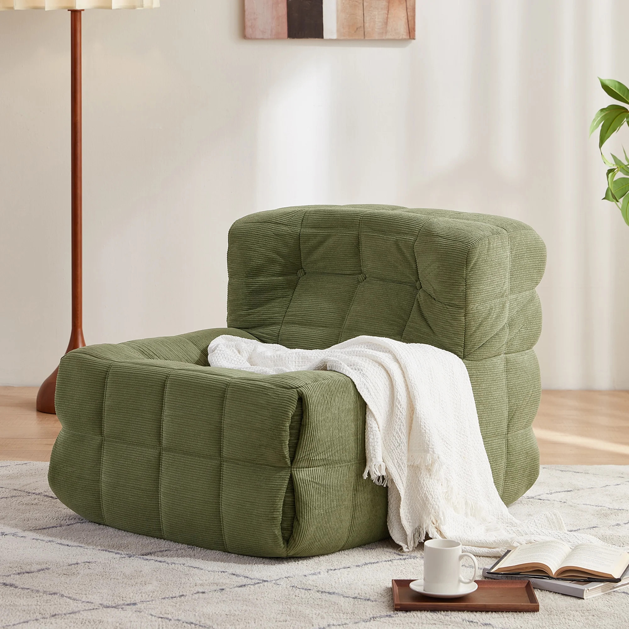 Linsy Home Corduroy Bean Bag Chair, Lazy Floor Sofa Couch for Adults and Kids, No Assembly Requir... | Walmart (US)