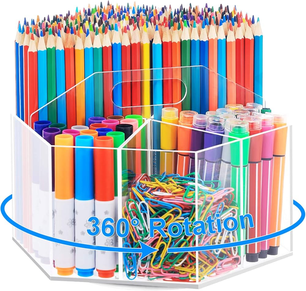 Marbrasse Acrylic Pen Holder, 360-degree Rotating Clear Pen Organizer for Desk, Desktop Stationer... | Amazon (US)