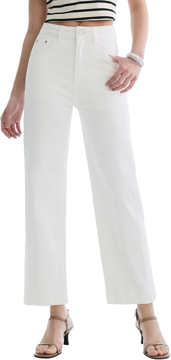 Women’s Straight Leg Jeans High Waisted Cropped Trendy Jeans Wide Leg Zipper Denim Pants | Amazon (US)