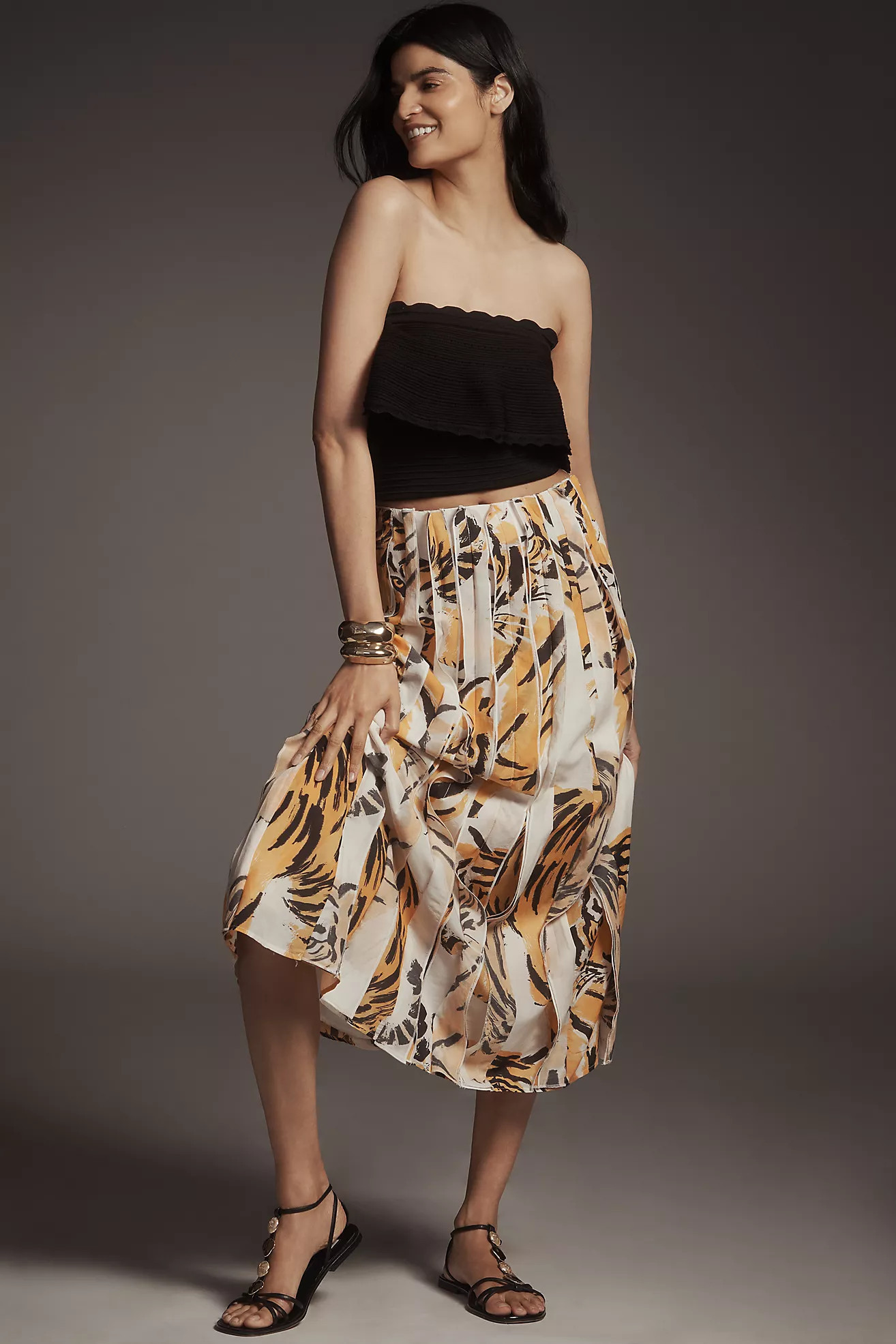 Maeve Graphic Tiger Piped Midi Skirt | Anthropologie (US)