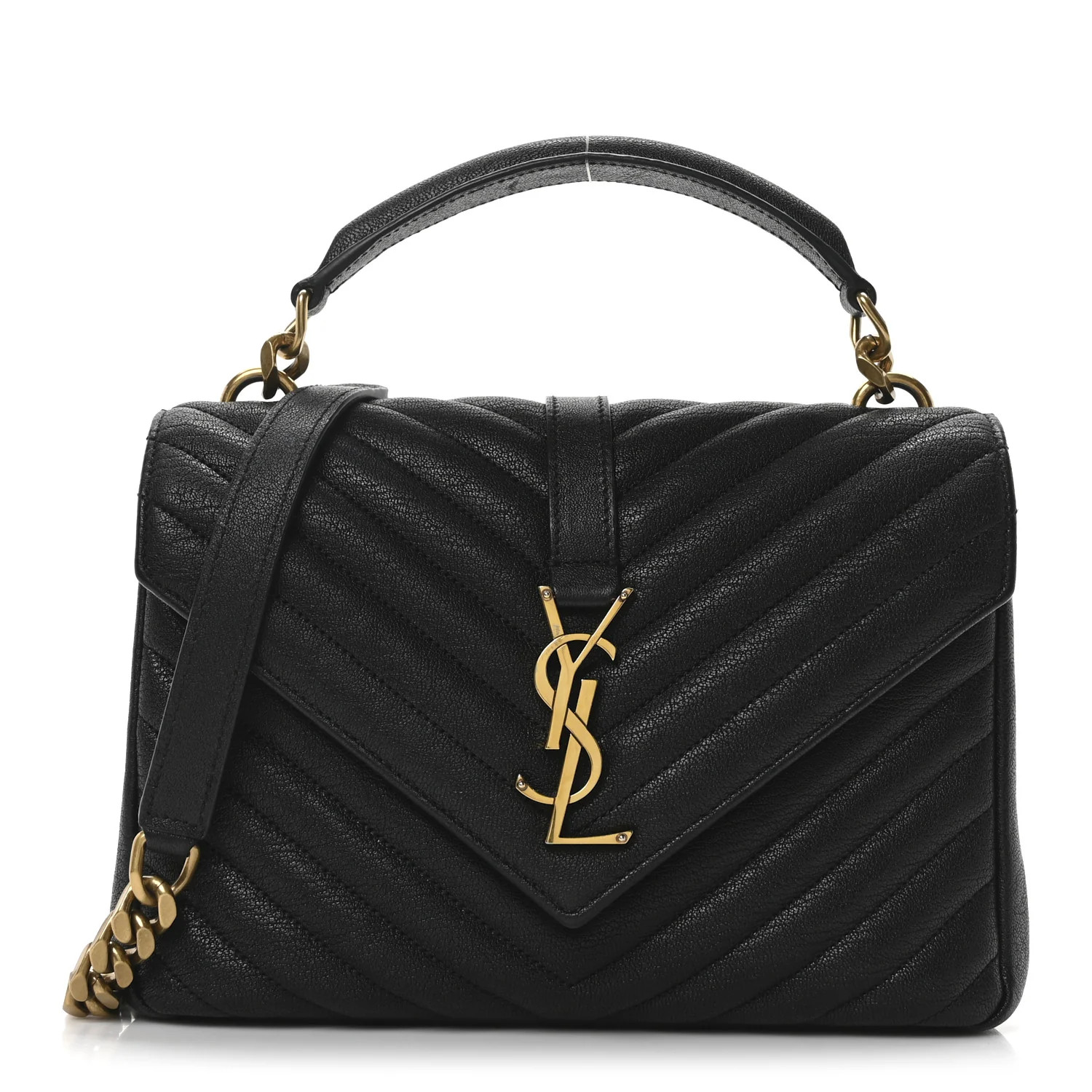 Saint Laurent Sheepskin Matelasse Chevron Monogram Medium College Bag Black 1759367 | FASHIONPHILE (US)