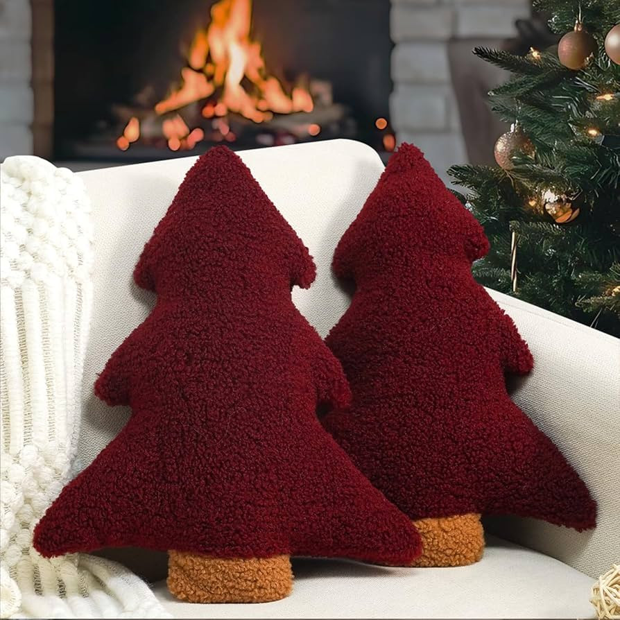Artmag Christmas Pillows, Decorative Christmas Tree Pillow Set of 2 Stuffed Tree Shaped Plush Pil... | Amazon (US)