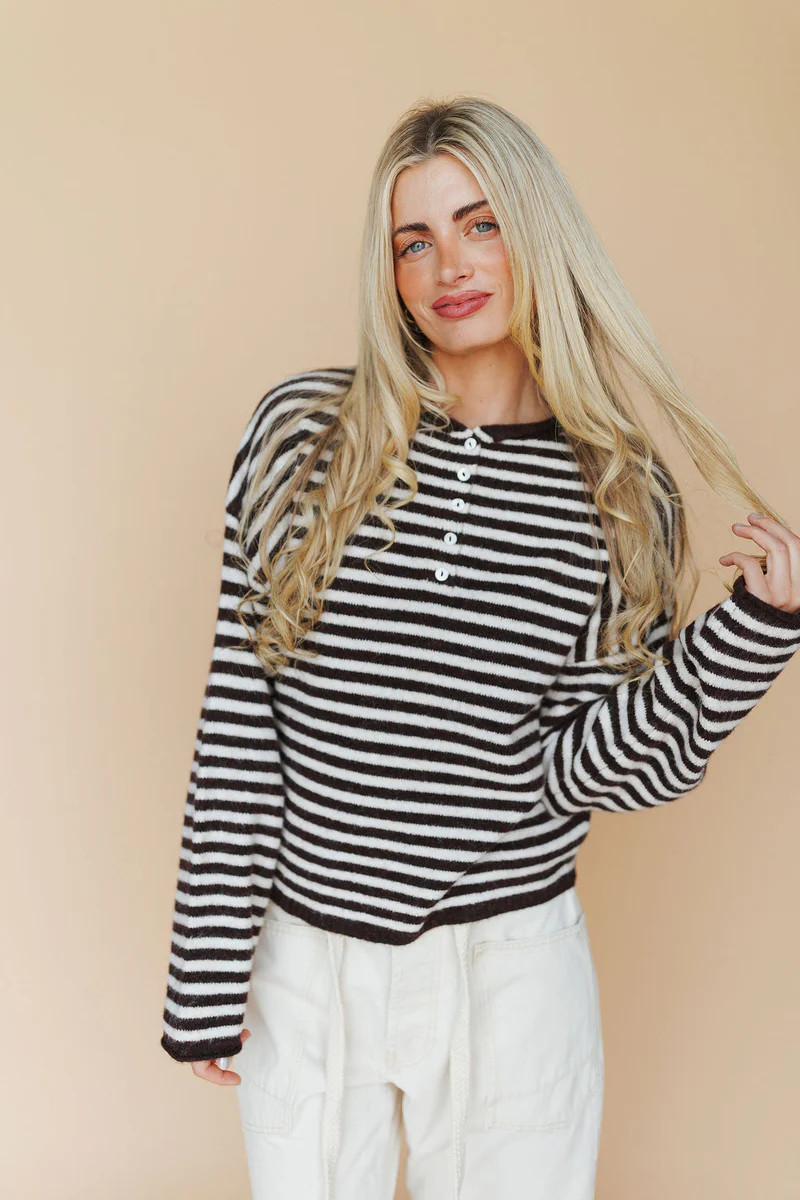 Piper Henley Pullover in Dark Wine Stripes | Henly