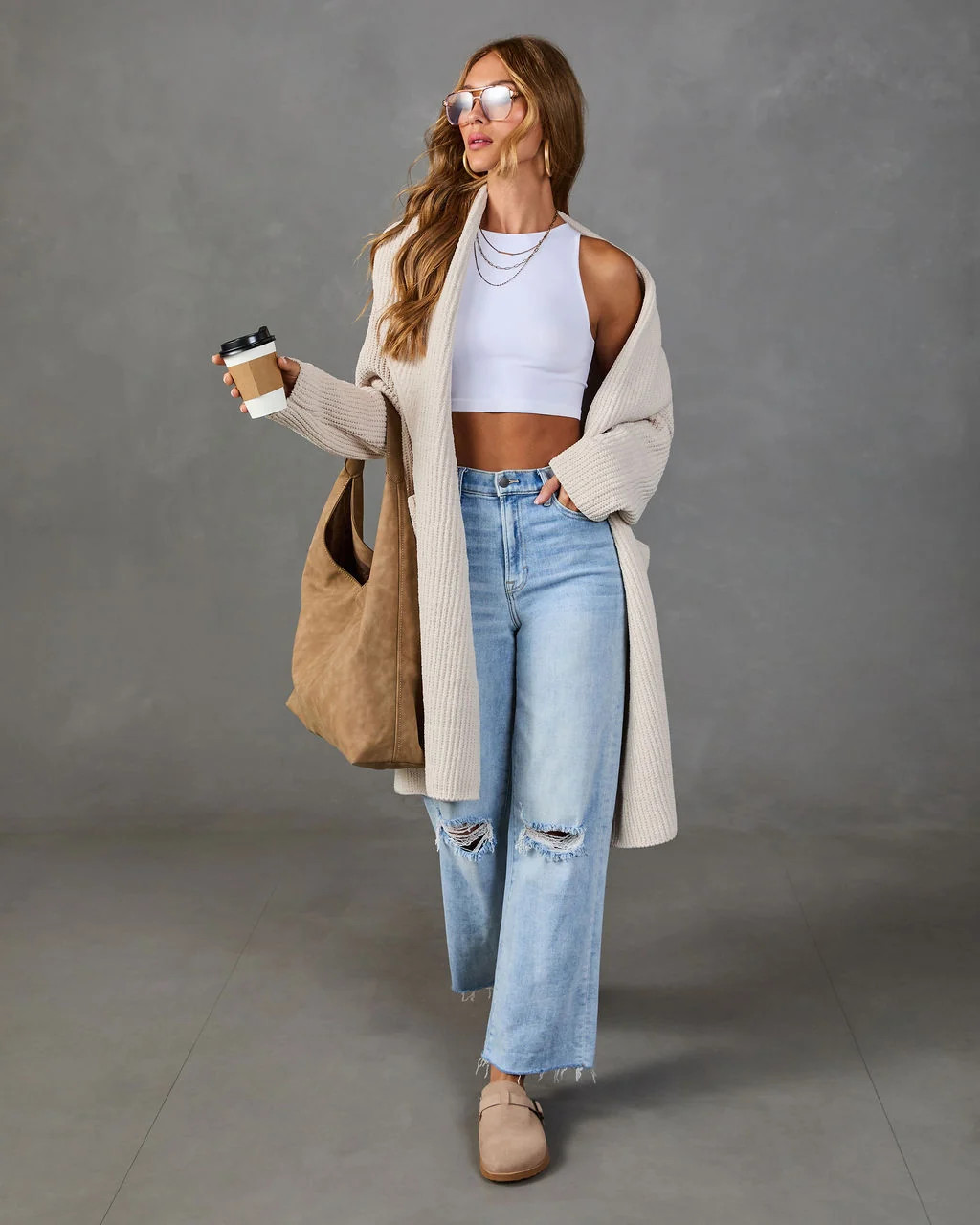 Morning Roast Ribbed Knit Cardigan Cream / XS | VICI