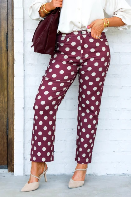 Willa Burgundy & Grey Polka Dot Wide Leg Pant | The Willow Tree