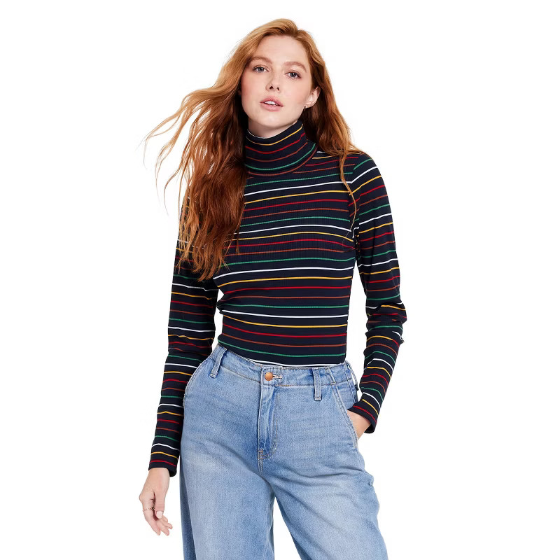 Women's Striped Turtleneck Top - La Ligne x Target Navy/Red/Yellow | Target