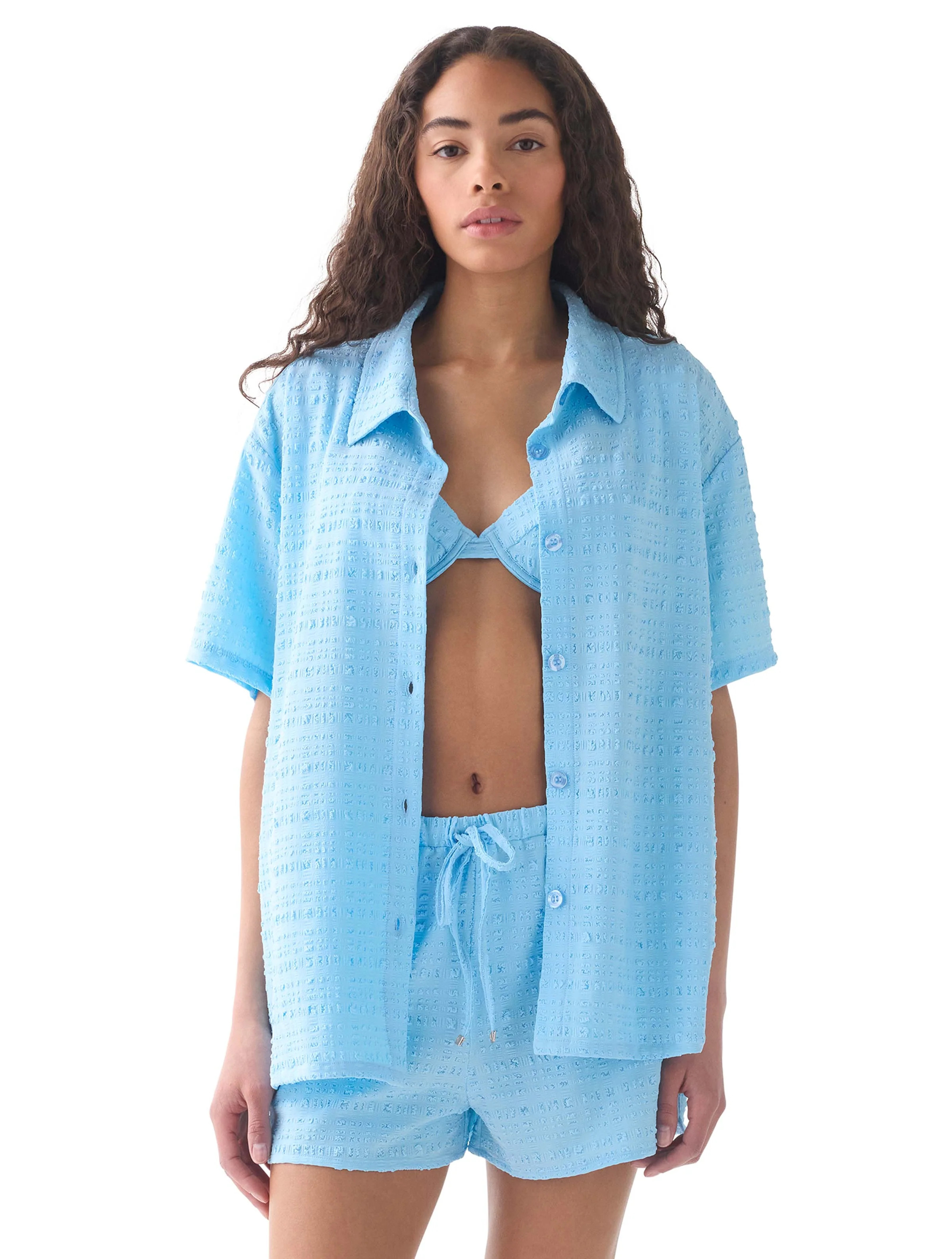 kate spade new york Oversized Short Sleeve Textured Button Up Shirt Co | Beach2Ocean