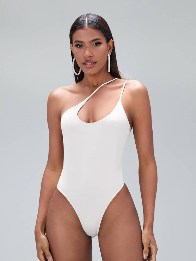 SHEIN BAE One Shoulder Solid Bodysuit | SHEIN