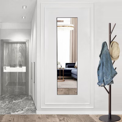 Lyngins 59" Rect Full Length Mirror, Nano Glass Standing Mirror with Stand, Aluminum Alloy Frame Full Body Mirror, Wall-Mounted/Floor Mirror, Black | Target
