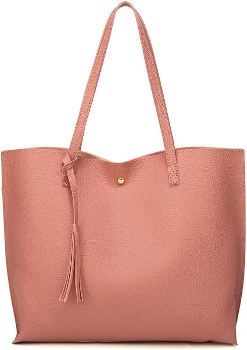 Dreubea Women's Soft Faux Leather Tote Shoulder Bag from, Big Capacity Tassel Handbag | Amazon (US)