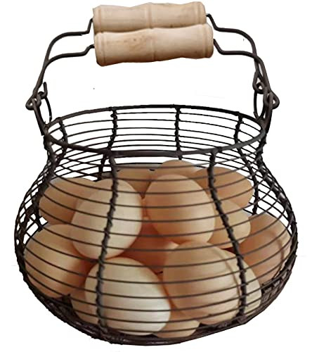 LINCOUNTRY Wire Egg Basket for Carrying and Collecting Chicken Eggs Basket Countertop Holder,Round Handle Small Rusty Metal Duck Basket Gathering Eggs | Amazon (US)