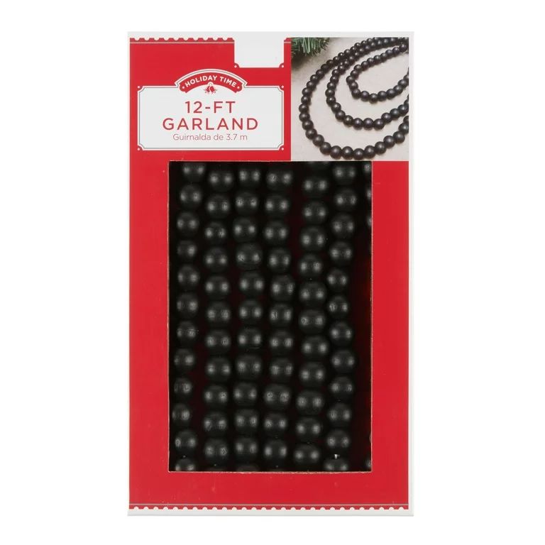 Holiday Time Black Wooded Bead Garland, 12' | Walmart (US)