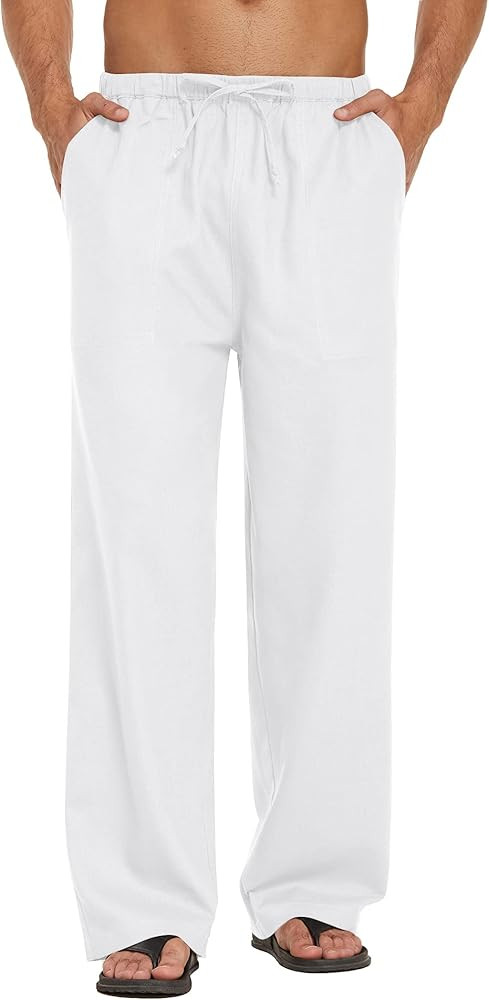 COOFANDY Men Cotton Linen Beach Pant Casual Drawstring Lightweight Baggy Hippie Pants | Amazon (US)