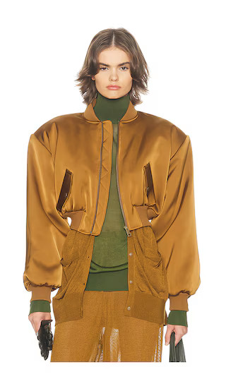 The Satin Puff Bomber in Dijon | Revolve Clothing (Global)