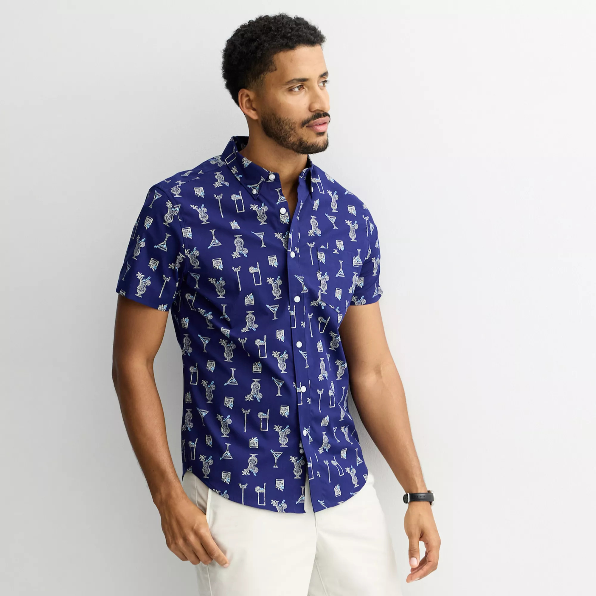 Men's Sonoma Goods For Life\u00ae Short Sleeve Perfect Length Button Down Shirt | Kohl's