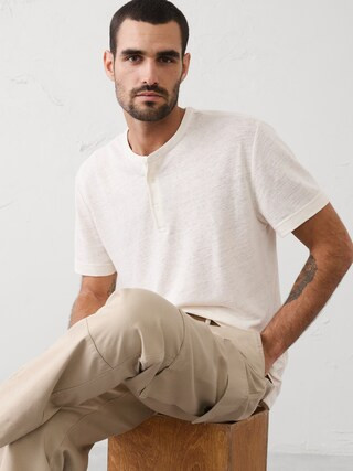 Standard-Fit Linen-Blend Henley | Banana Republic Factory