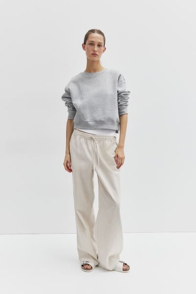 Linen-blend Pants - Regular waist - Long - Black - Ladies | H&M US | H&M (US + CA)