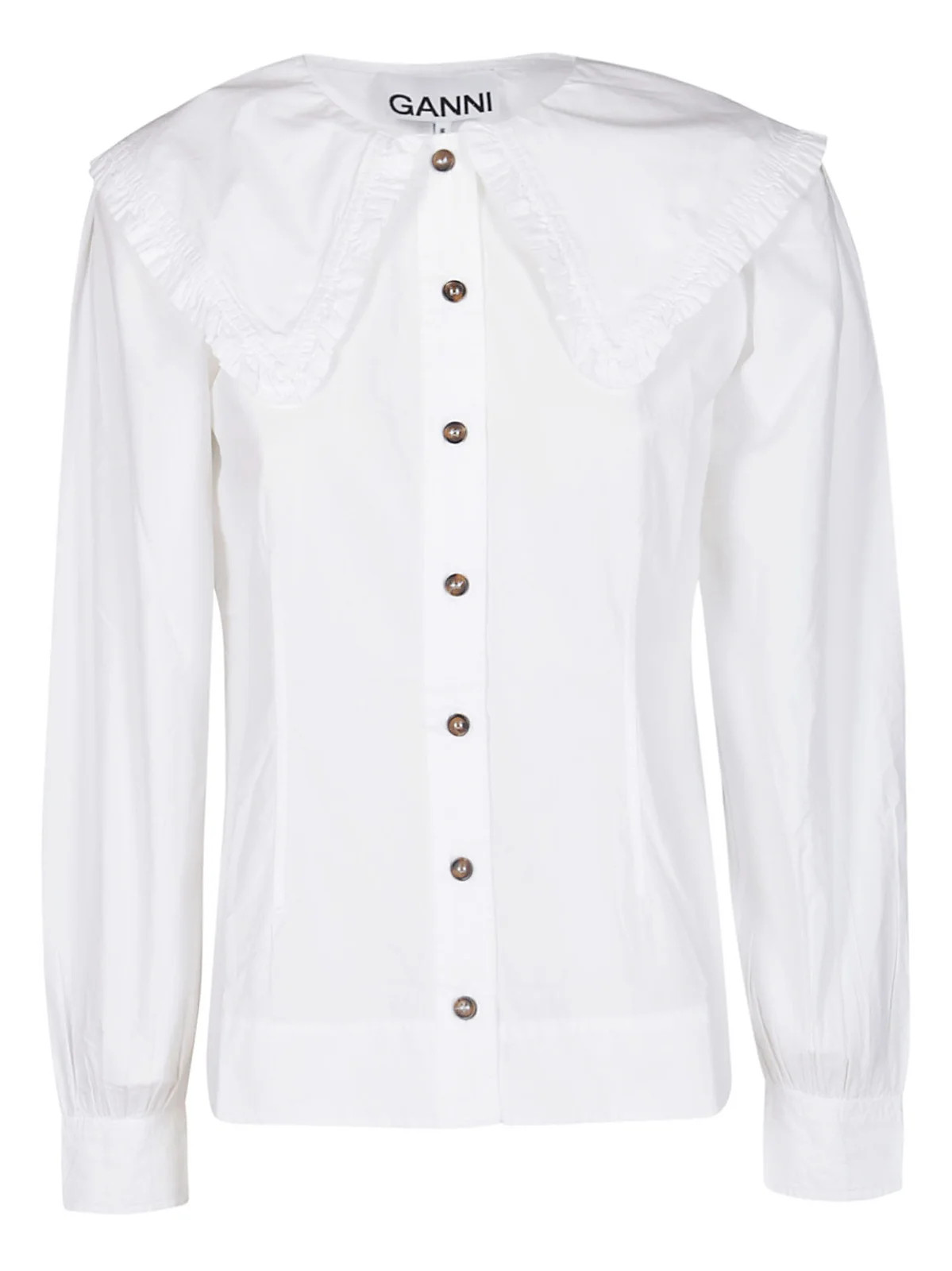 Ganni Ruffled Collar Buttoned Shirt | Cettire Global