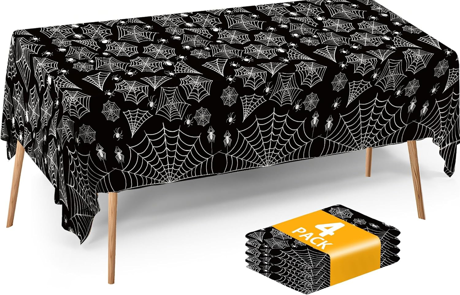Halloween Tablecloth Plastic Black Spider Web Disposable Table Cover | Amazon (US)