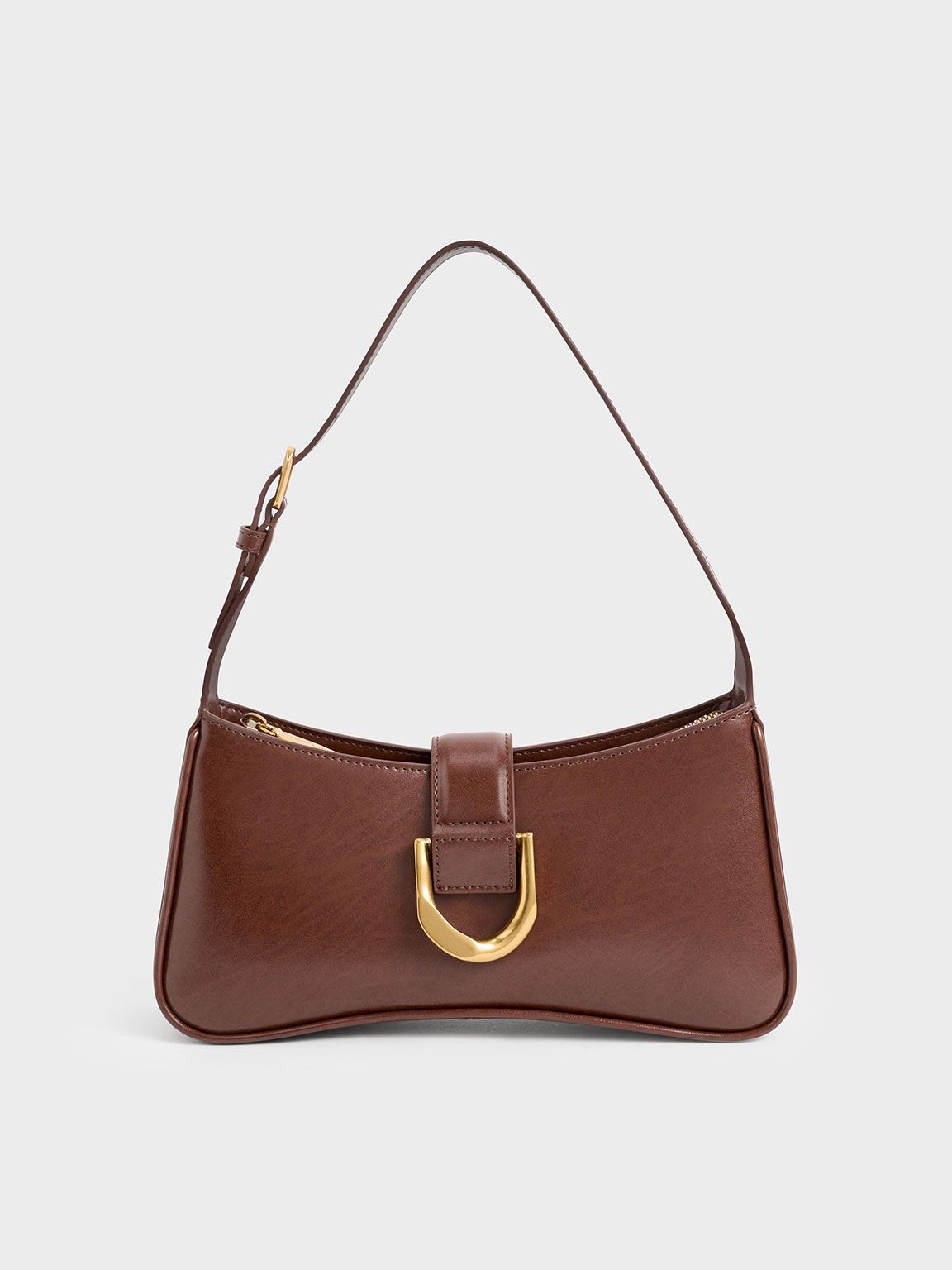 Gabine Curved Shoulder Bag
 - Chocolate | Charles & Keith UK