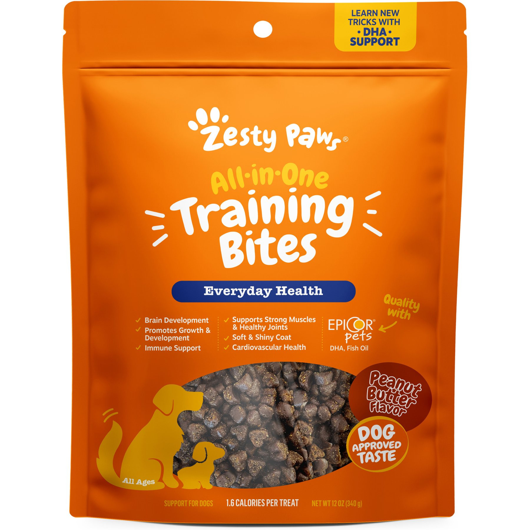 Zesty Paws All-in-One Peanut Butter Flavored Soft & Chewy Training Bites Multivitamin Dog Treats, 12-oz bag | Chewy