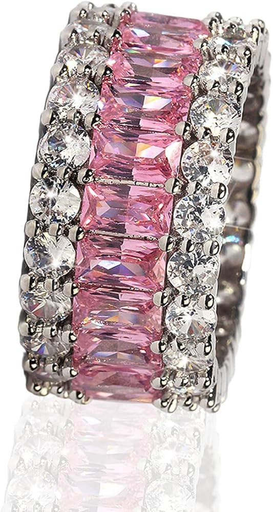 AZQ 925 Sterling Silver Shiny Full Diamond Ring 18K Gold Cocktail Rings Round Cut Cubic Zirconia ... | Amazon (US)