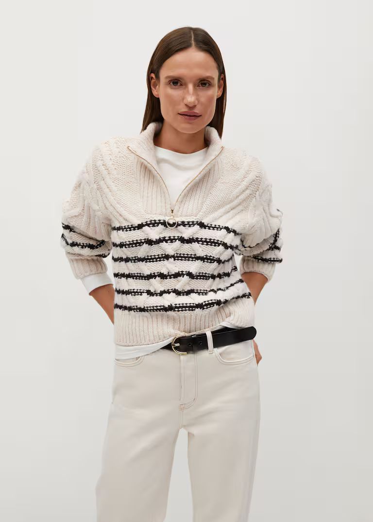 Contrasting knit sweater | MANGO (US)