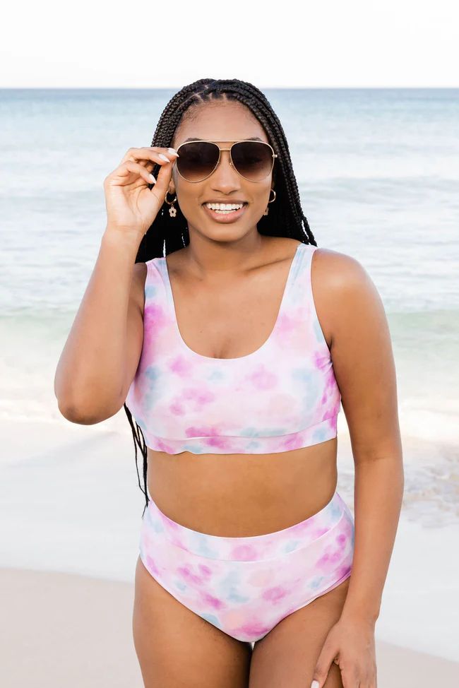 Resting Beach Face Watercolor Bikini Top | Pink Lily