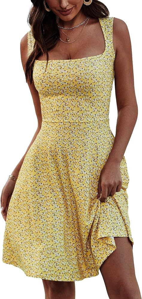 FENSACE Summer Dresses for Women Square Neck Casual Sundresses with Pockets Beach Tank Dress | Amazon (US)