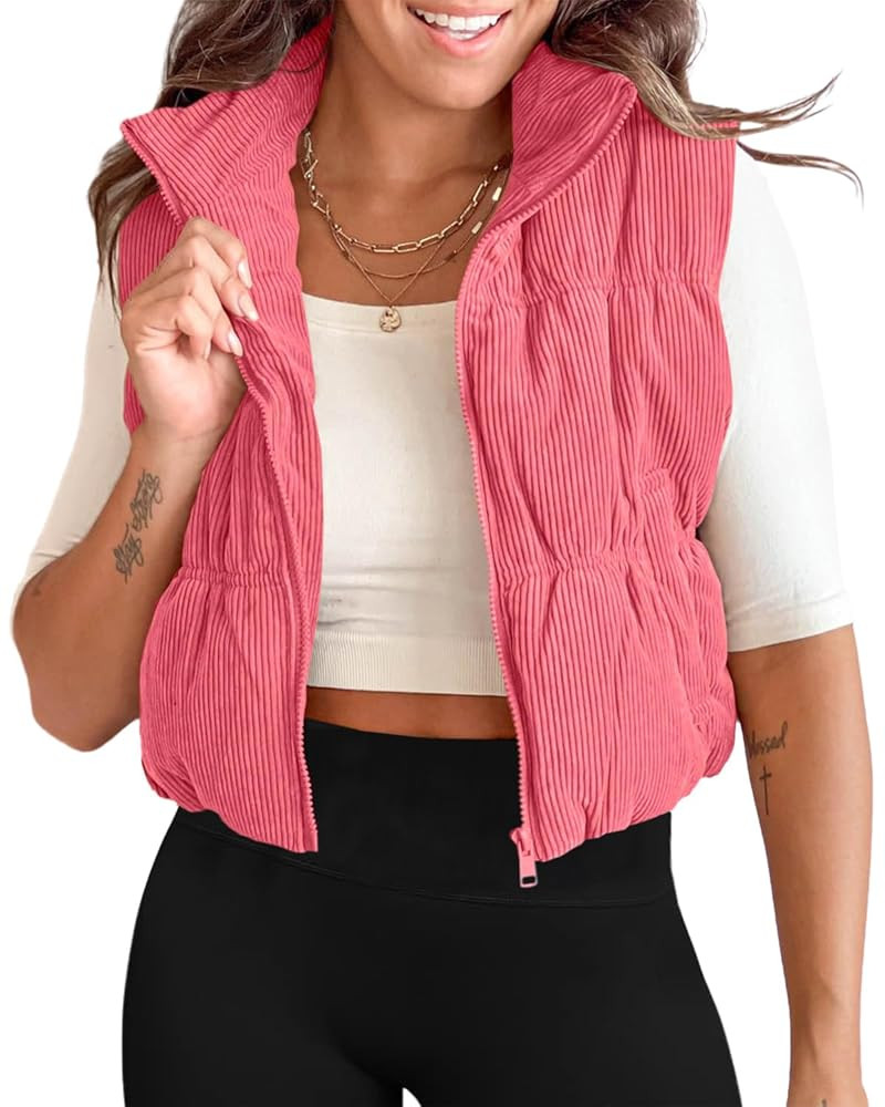 Tankaneo Womens Cropped Puffer Vest Corduroy Lightweight Sleeveless Padded Coat Zip Up Warm Outer... | Amazon (US)