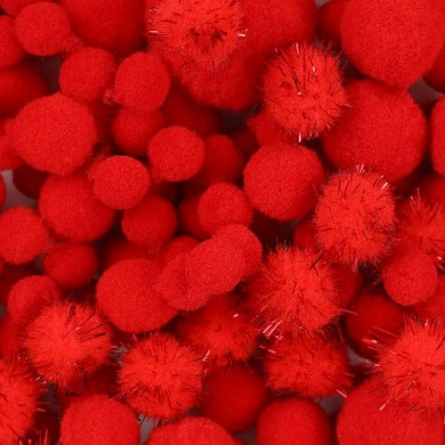 900 PCS Pom Poms, Red Bulk Pom Poms Arts and Crafts, Soft and Fluffy Craft Pom Poms, Assorted Sizes Pompoms, for Arts and Crafts Making Decorations | Amazon (US)