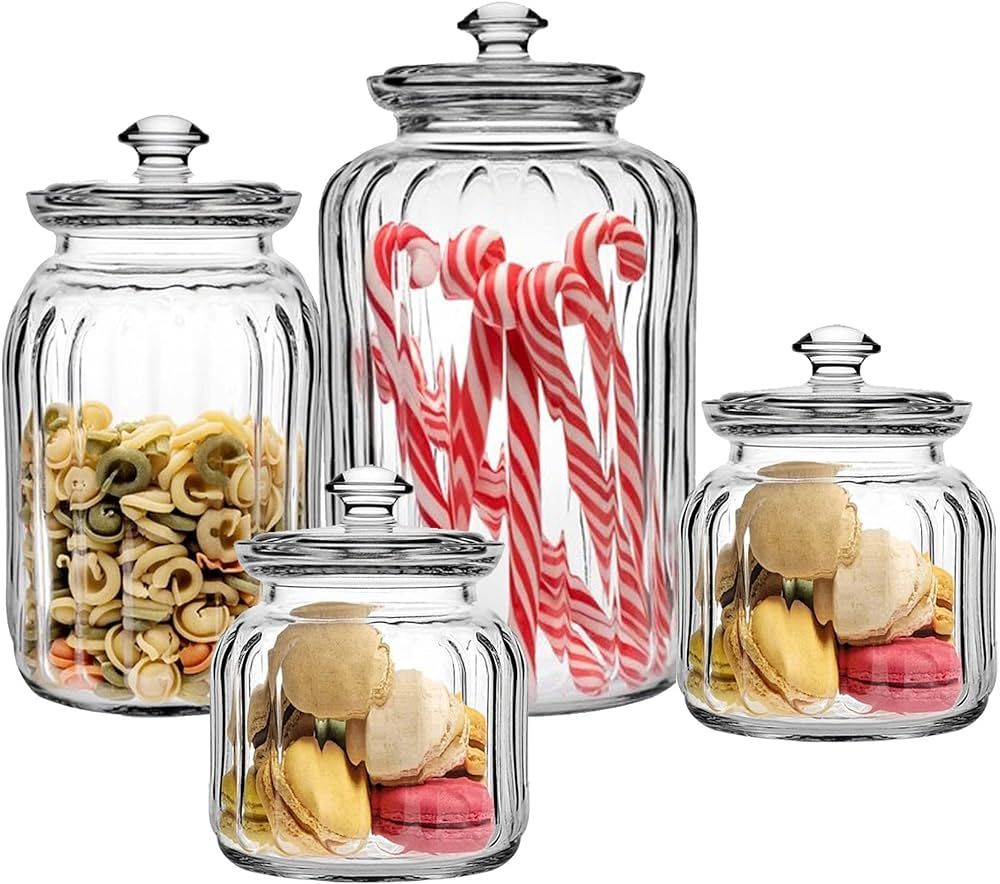 4 Pc Glass Cookie Jars for kitchen counter with Glass Lids, Large Candy Jar, Glass Kitchen Storag... | Amazon (US)