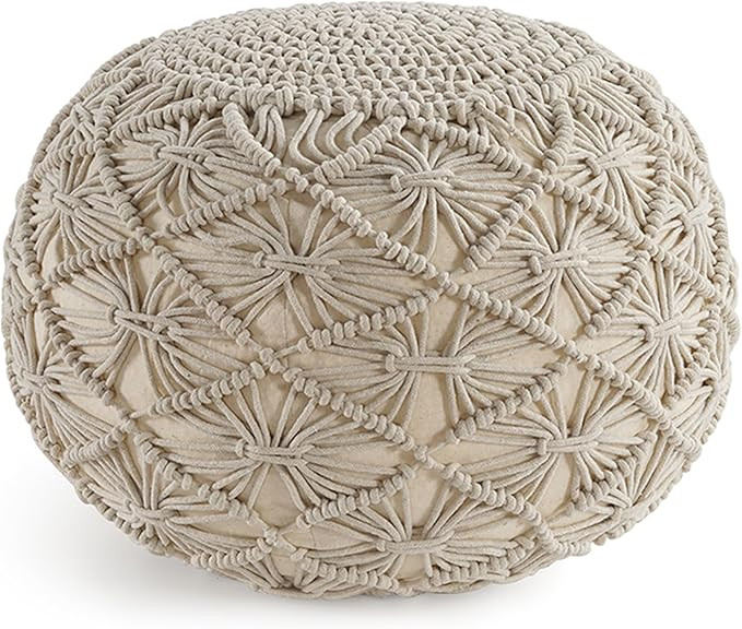 LANE LINEN Pouf Ottoman - Hand Knitted Macrame Ottoman Pouf, Large Pouf Ottoman Foot Rest for Cou... | Amazon (US)