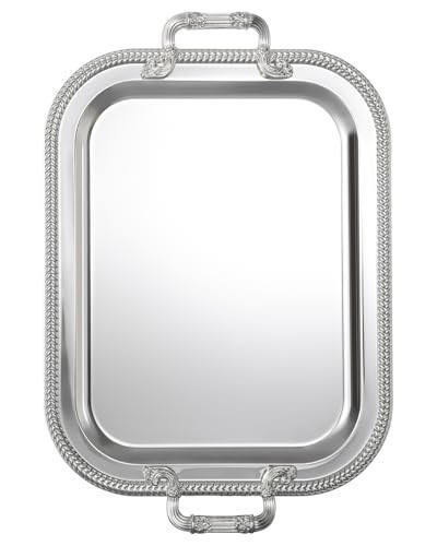 18.5"x14.5" Rectangular Silver Serving Tray with Handles, Beautiful Mirror Polished Finish, Lightweight Classic Metallic Decorative Silverplate Tray for Wedding Anniversary Birthday Holiday Gatherings | Amazon (US)