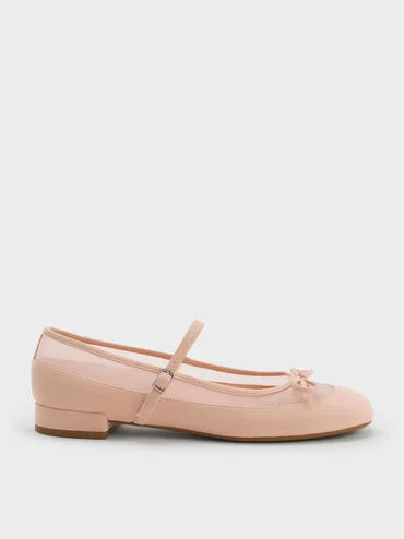 Blush Mulligan Faux Suede & Mesh Mary Janes | CHARLES & KEITH | Charles & Keith US