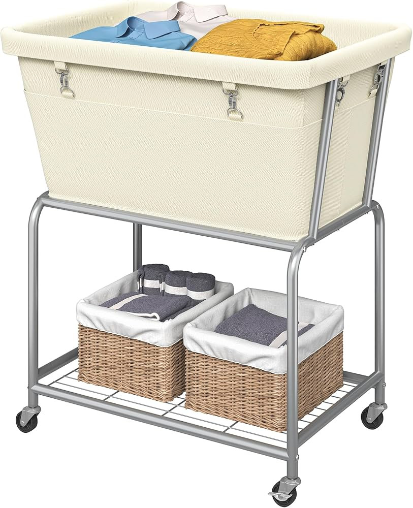 ELYKEN Rolling Laundry Hamper with Wheels, 32-Gallon (122L) Laundry Cart with Removable Bag, 2-Ti... | Amazon (US)