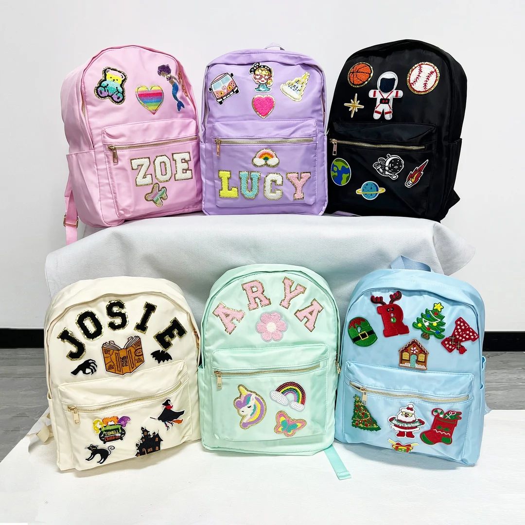 Kids Chenille Letter Patch Backpack, Toddler Girls Custom Chenille Name Patch Nylon Backpack, Boy... | Etsy (US)