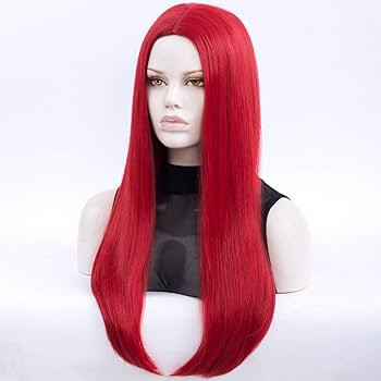 MORTICIA Womens 27" Long Straight Middle Parting Halloween Costume Cosplay and Daily Wig (Red) | Amazon (US)