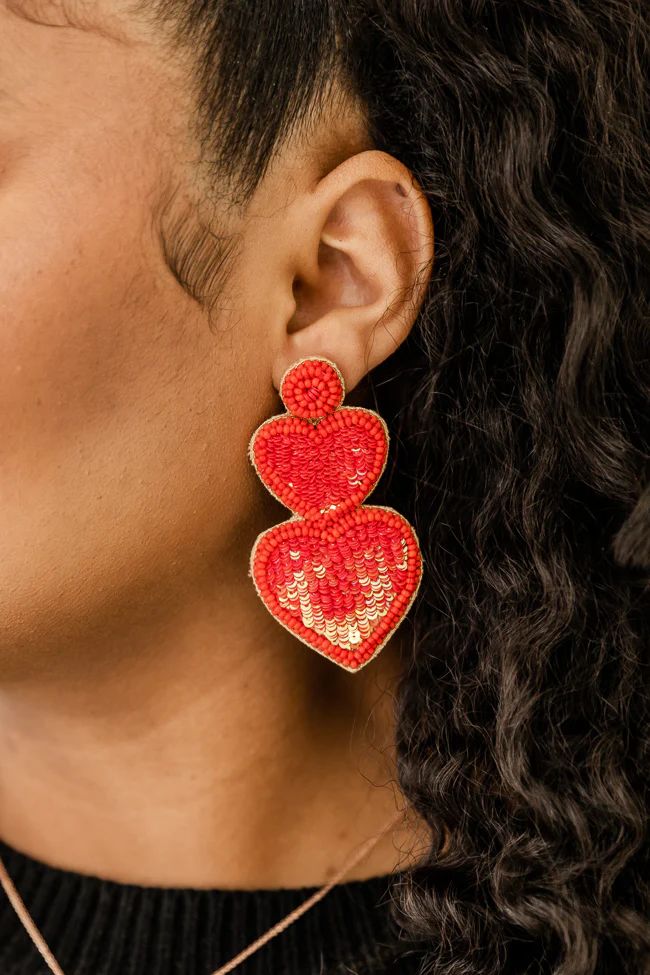Let Me Love You Red Beaded Heart Earrings | Pink Lily